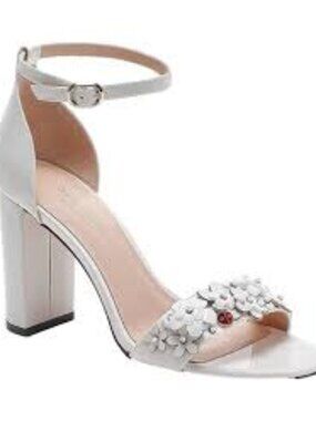 Kate Spade White Patent Leather Floral Embellished Block Heel Sandals